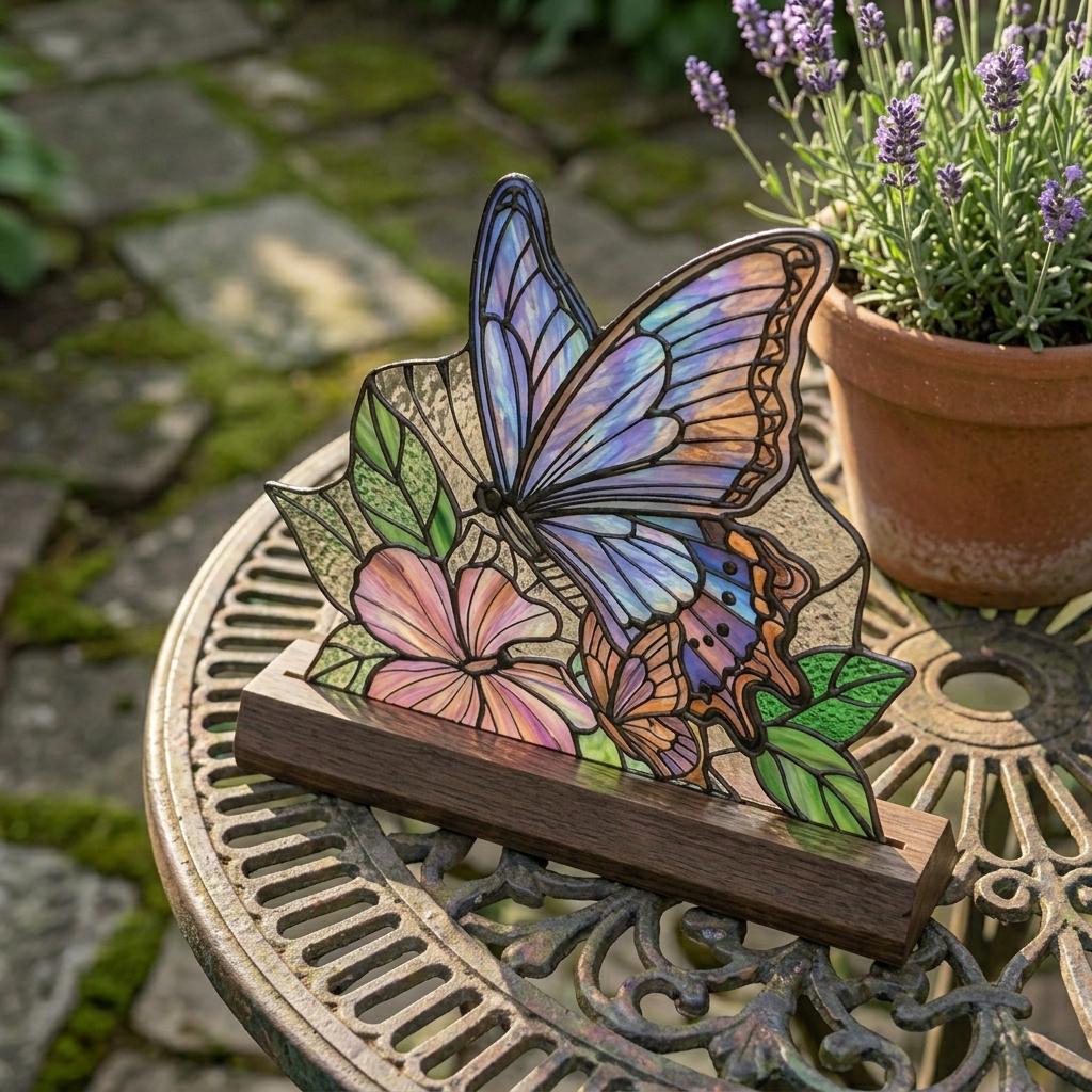 Blue Butterfly Garden Glass Decor