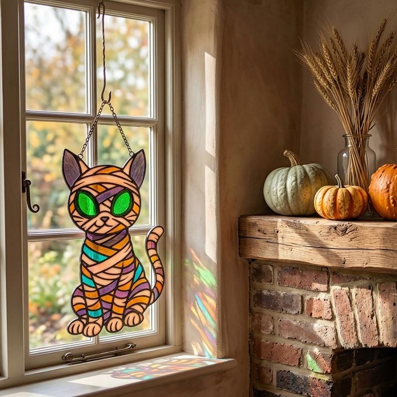 Mummy Cat Glass Suncatcher