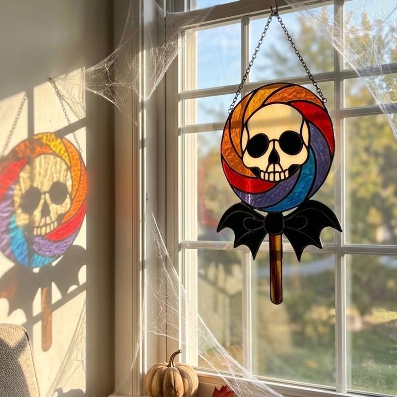 Skull Lollipop Glass Suncatcher