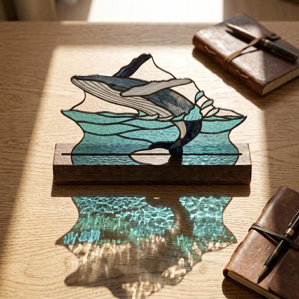 Breaching Whale and Mountain Glass Decor
