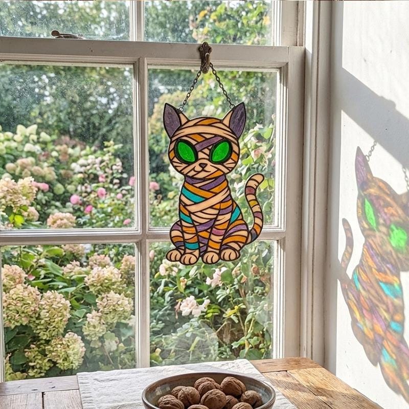 Mummy Cat Glass Suncatcher