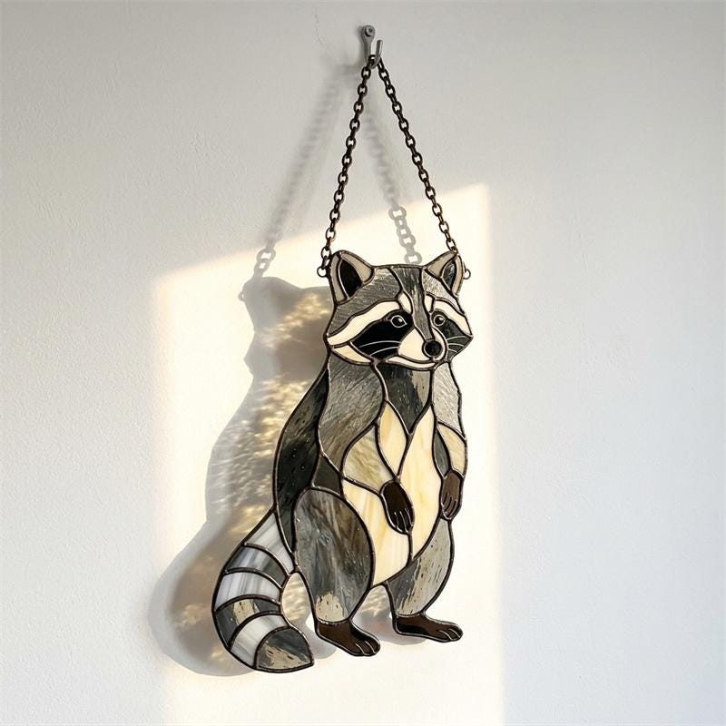 Woodland Raccoon Glass Suncatcher