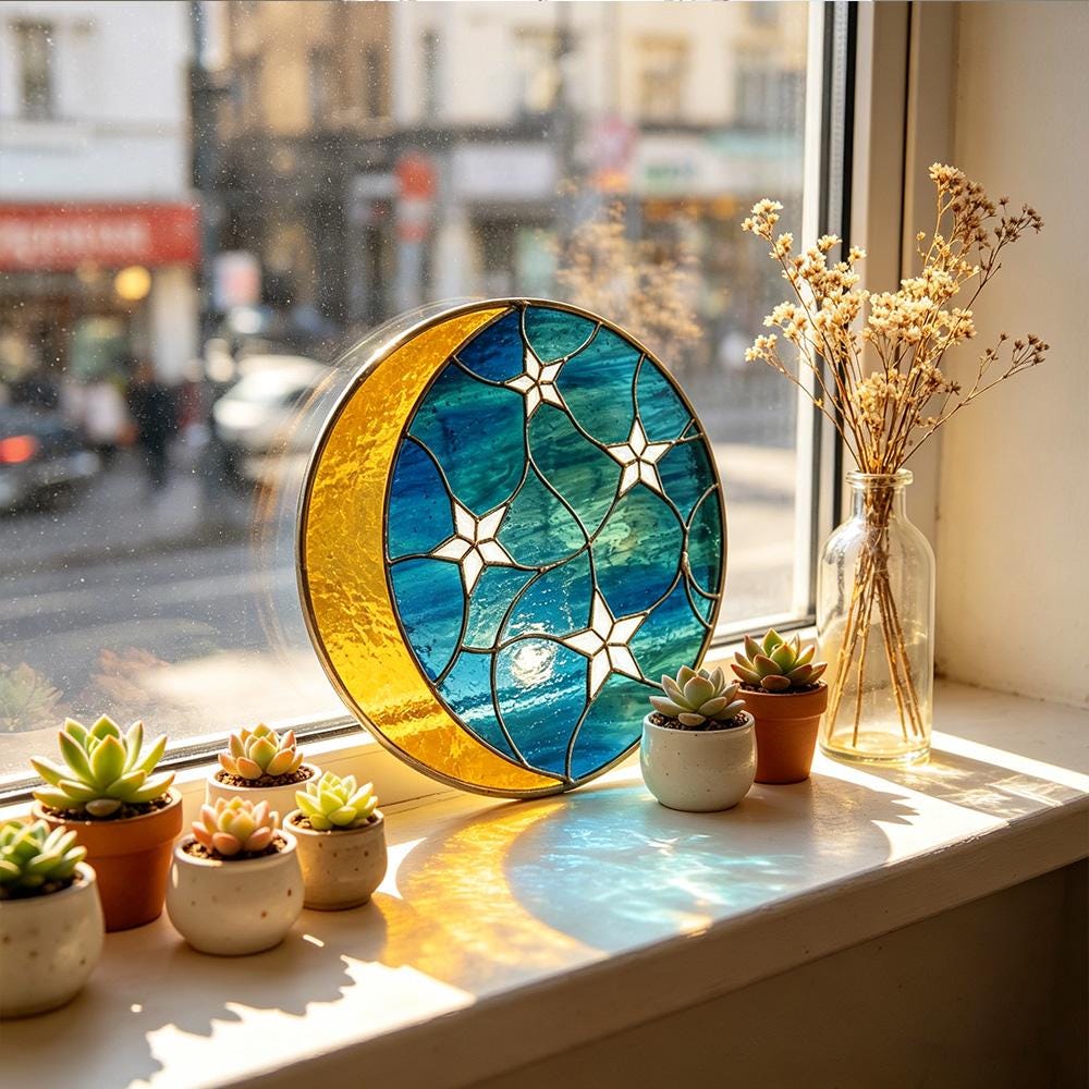 Moon and Star Glass Suncatcher