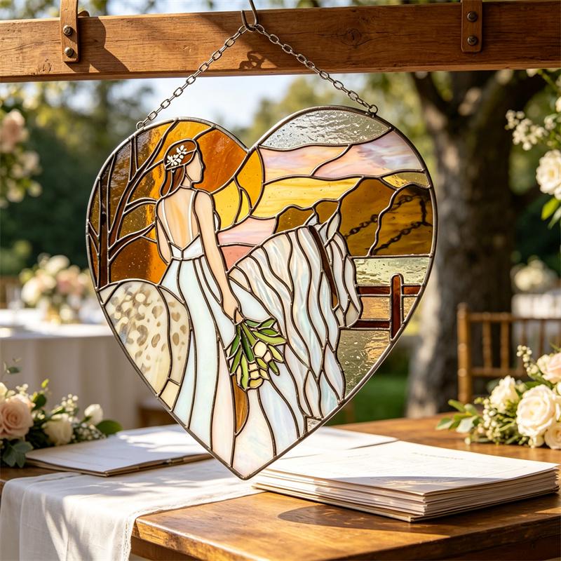 Bride Horse Glass Heart Suncatcher