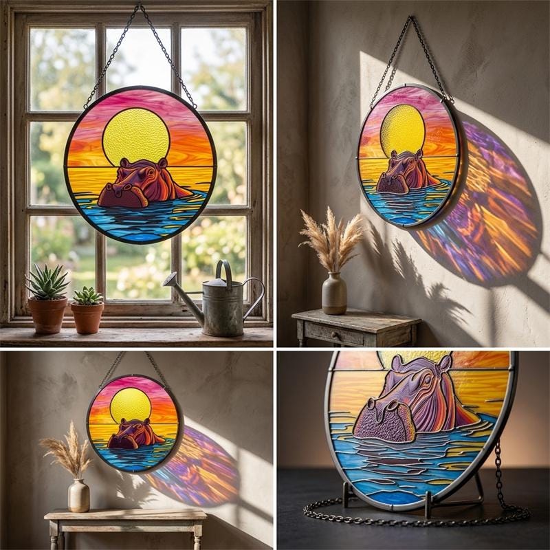 Sunset Hippo Glass Suncatcher