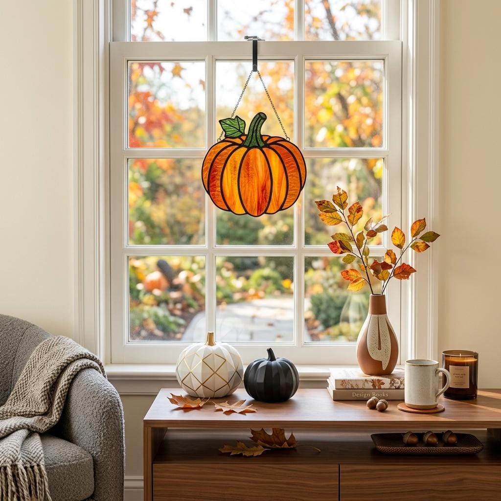 Autumn Harvest Pumpkin Glass Suncatcher