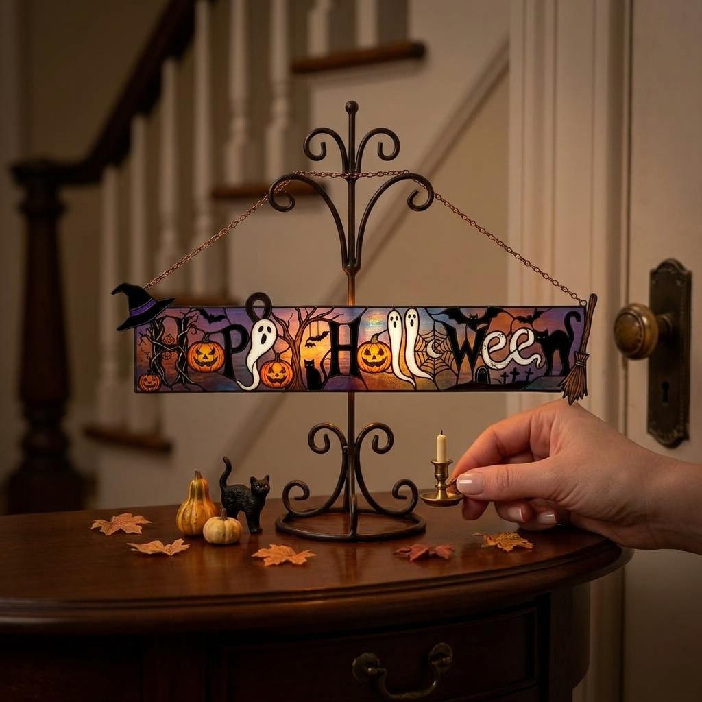 Happy Halloween Glass Suncatcher