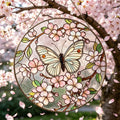 Cherry Blossom Butterfly Glass Wall Hanging