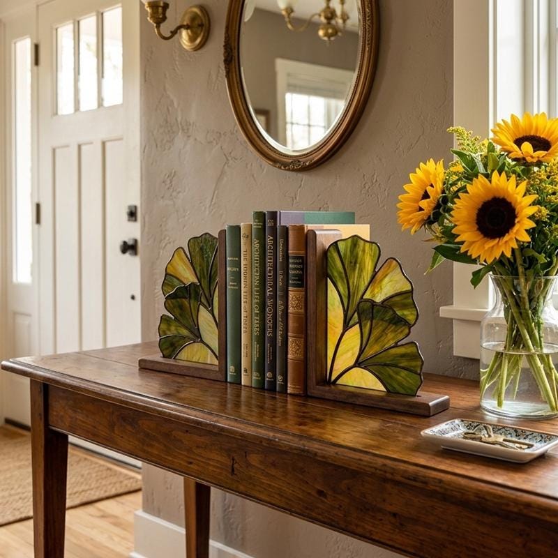 Ginkgo Leaf Glass Bookends