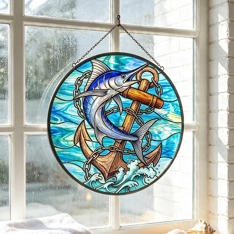 Marlin and Anchor Glass Suncatcher