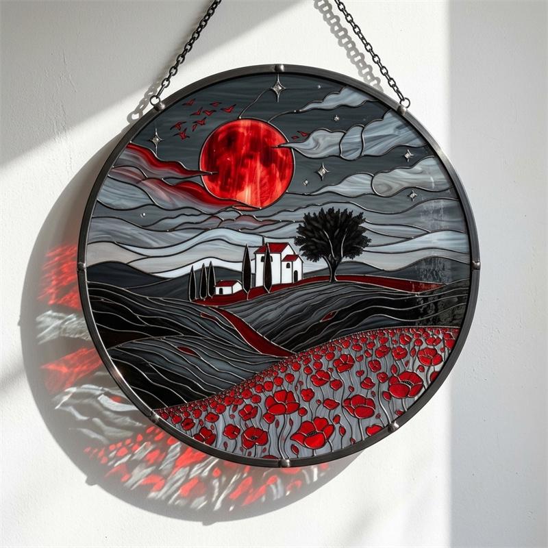 Blood Moon Castle Glass Suncatcher