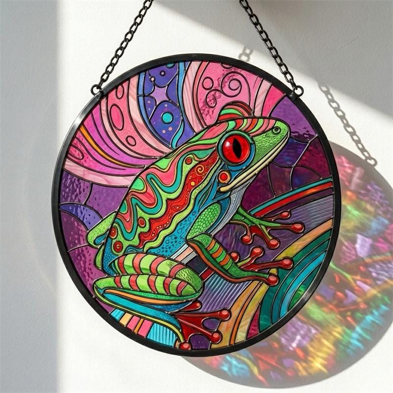 Colorful Tree Frog Glass Suncatcher