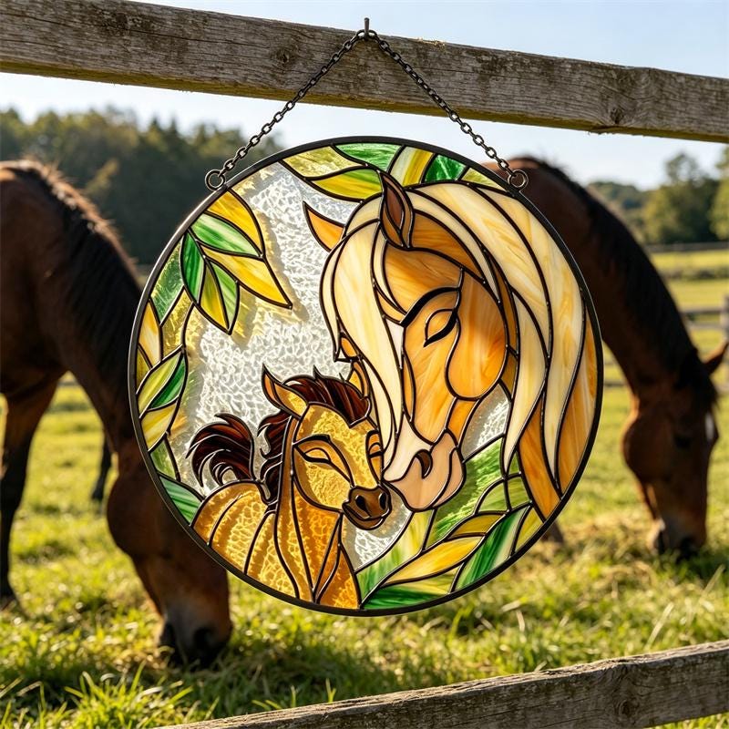 Mare and Foal Glass Suncatcher
