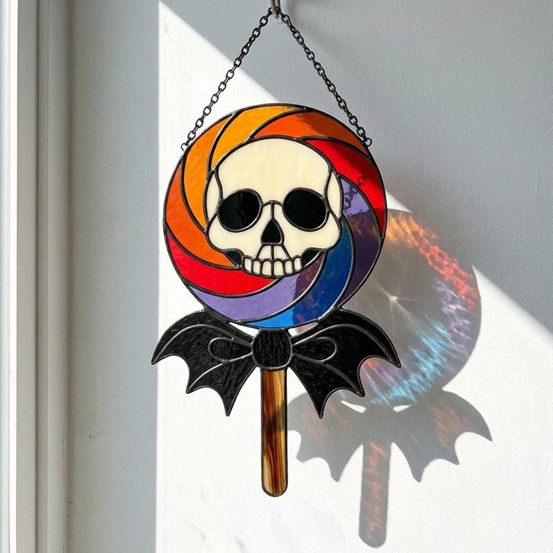 Skull Lollipop Glass Suncatcher