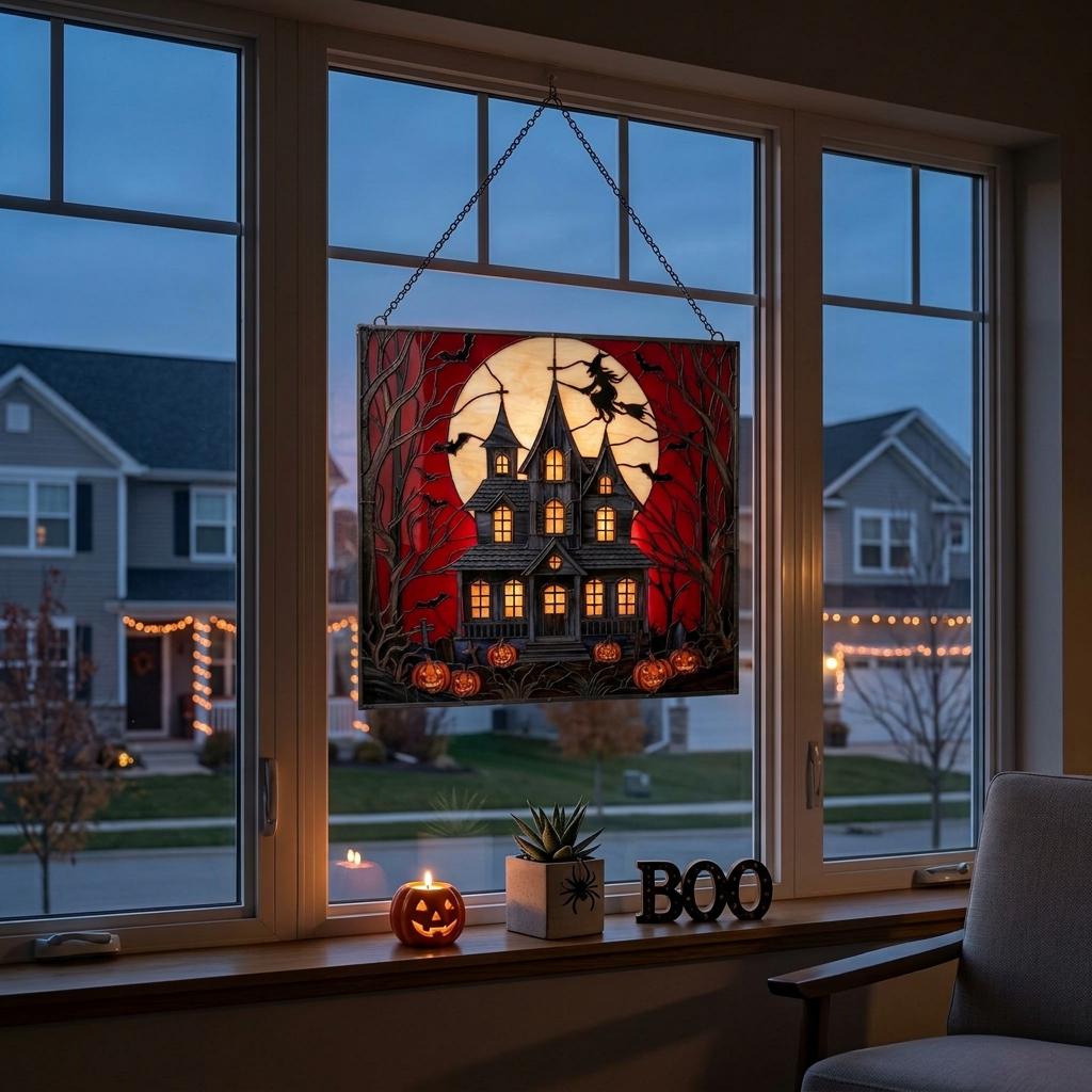 Haunted House Glass Suncatcher