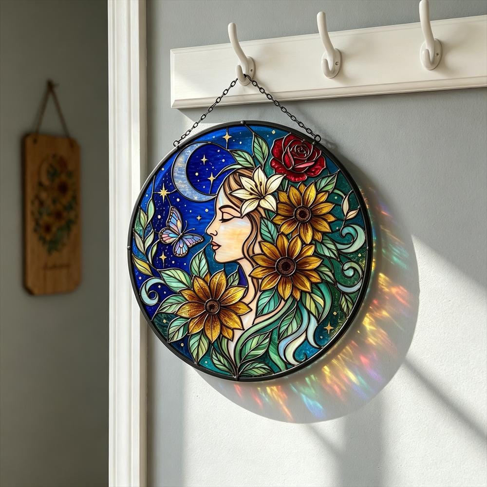 Moon and Butterfly Floral Glass Art