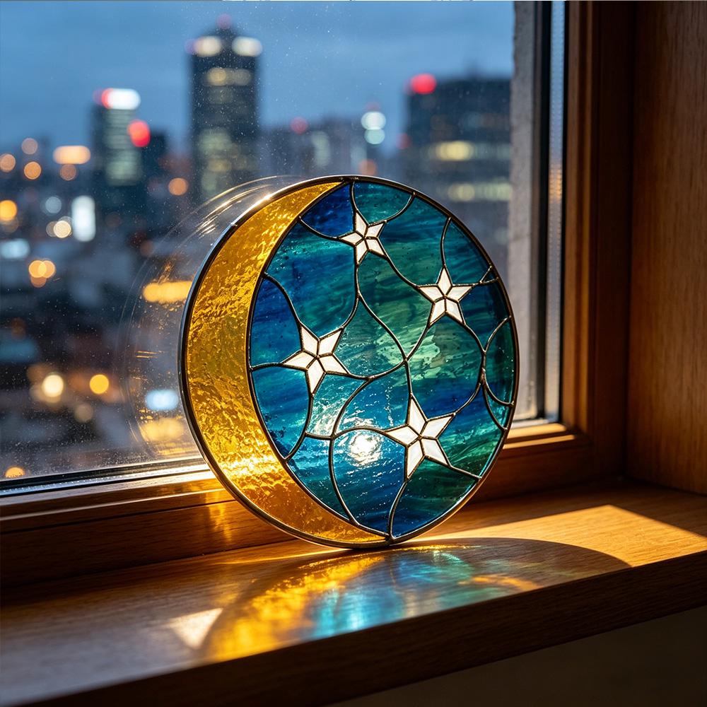 Moon and Star Glass Suncatcher