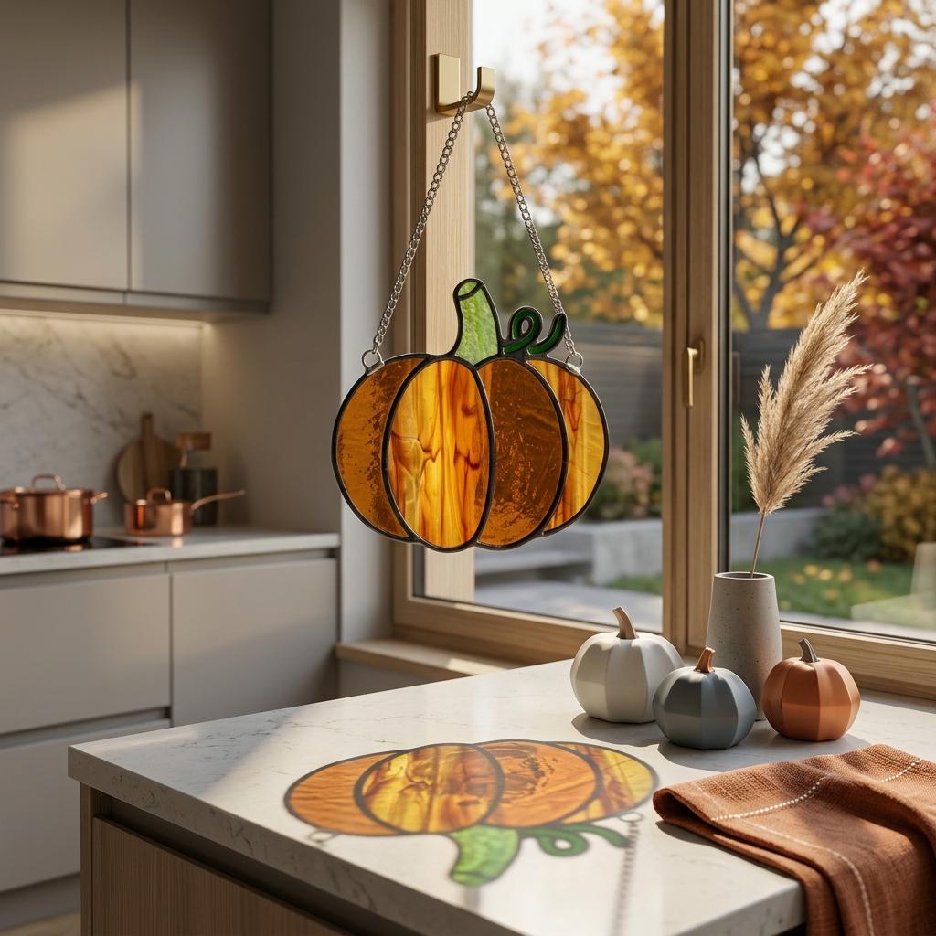 Thanksgiving Pumpkin Glass Suncatcher
