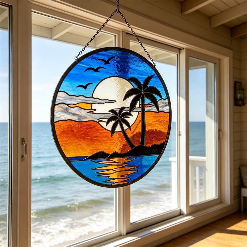Palm Sunset Glass Suncatcher