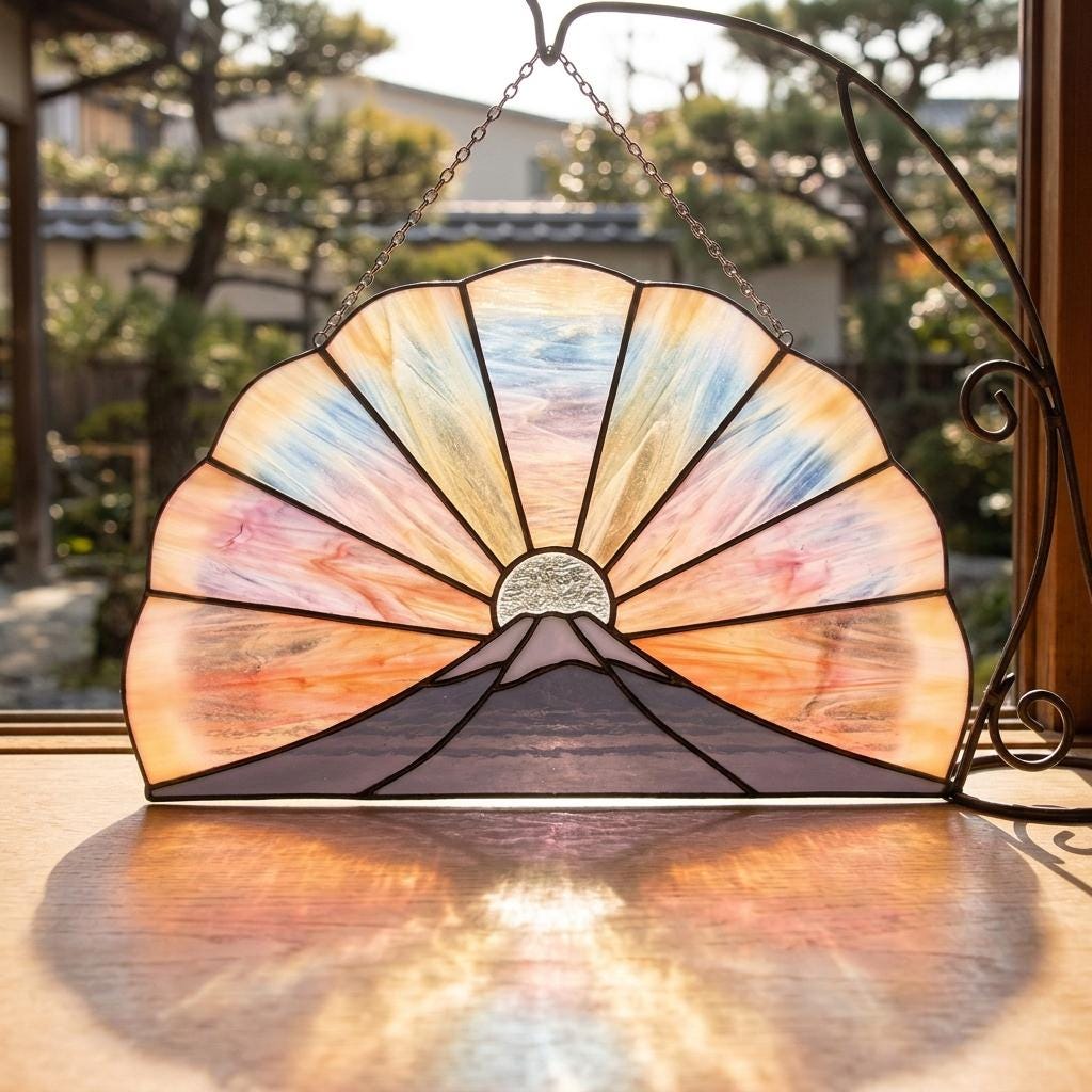 Mount Fuji Sunrise Glass Suncatcher