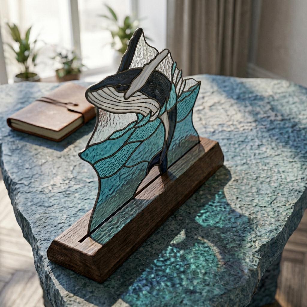 Breaching Whale and Mountain Glass Decor