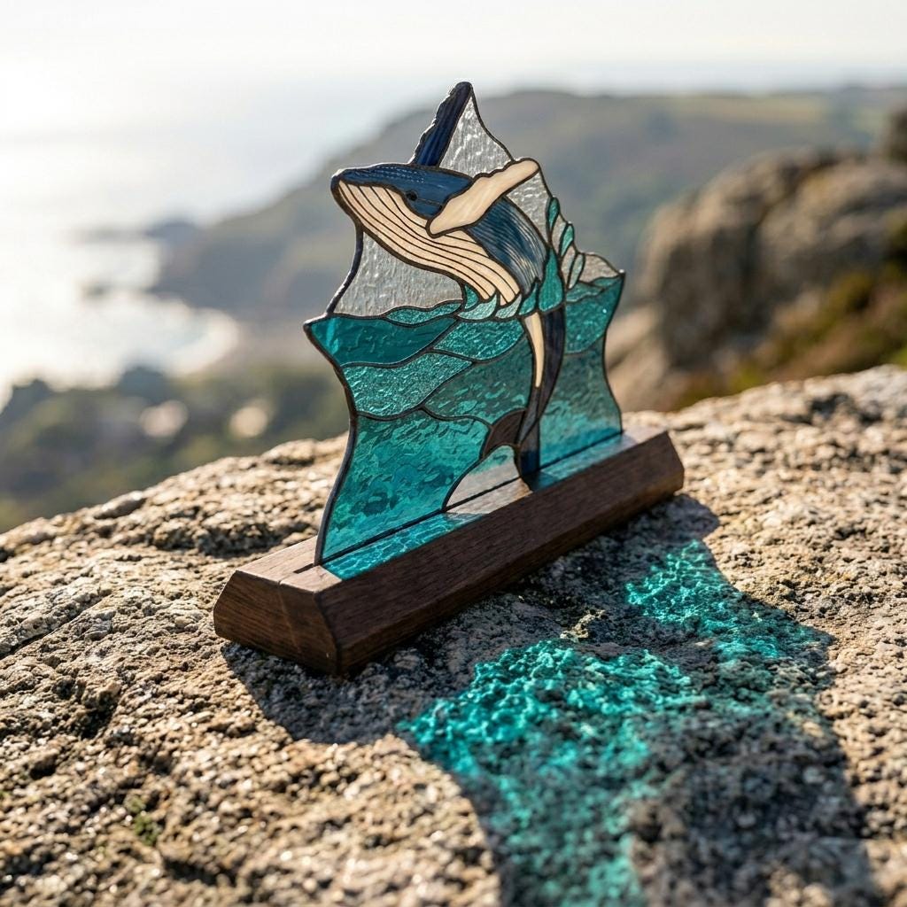 Breaching Whale and Mountain Glass Decor