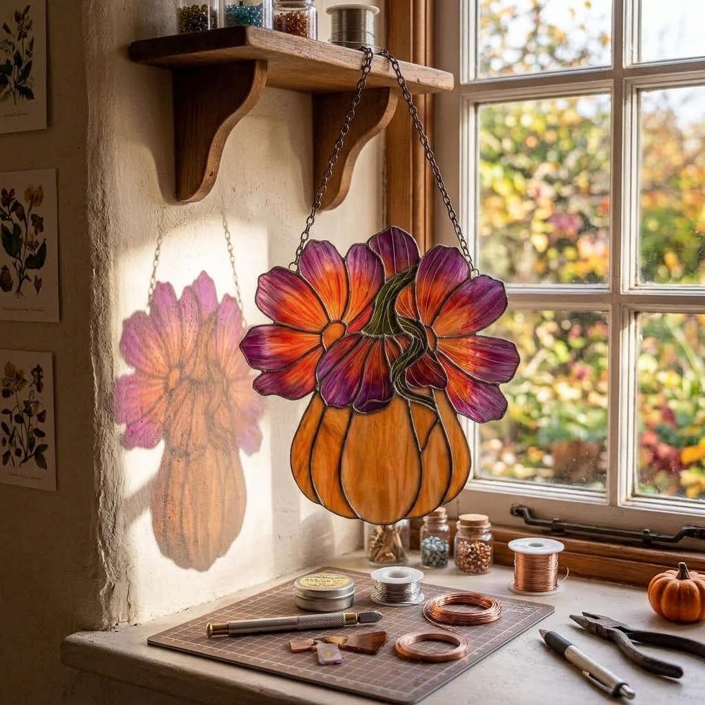 Cosmos Pumpkin Glass Suncatcher