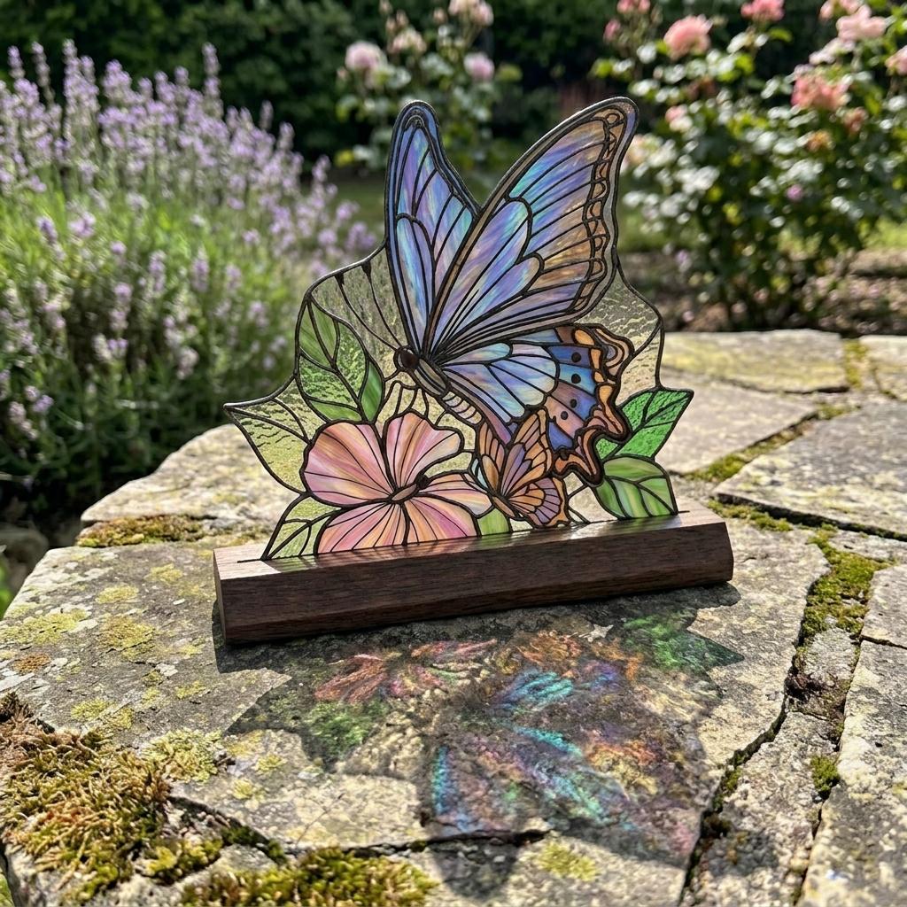 Blue Butterfly Garden Glass Decor