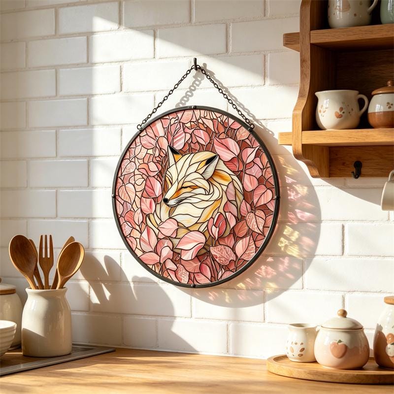 Floral Fox Glass Suncatcher