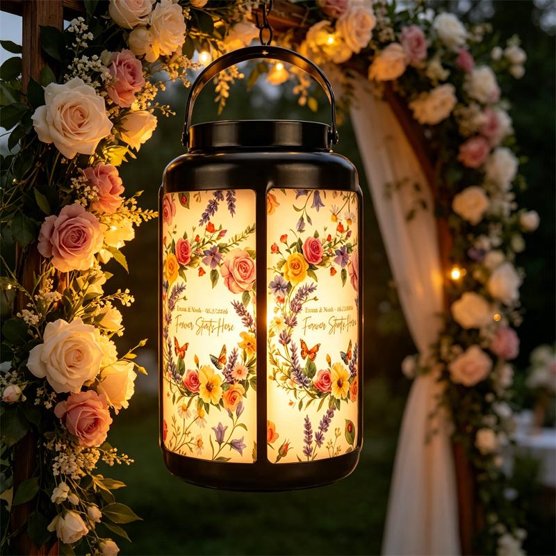 Custom Floral Wedding Solar Lantern