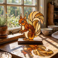 Squirrel Glass Decor with Walnut Base