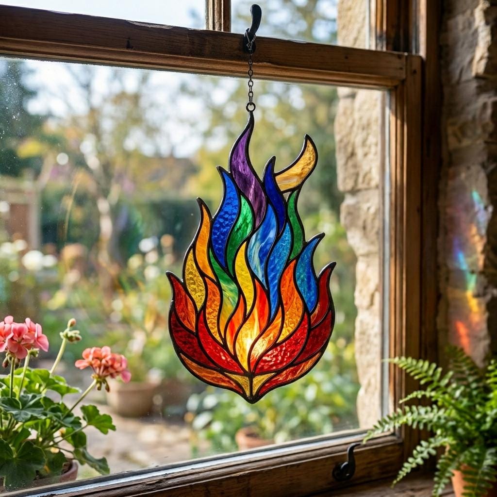 Rainbow Flame Glass Suncatcher