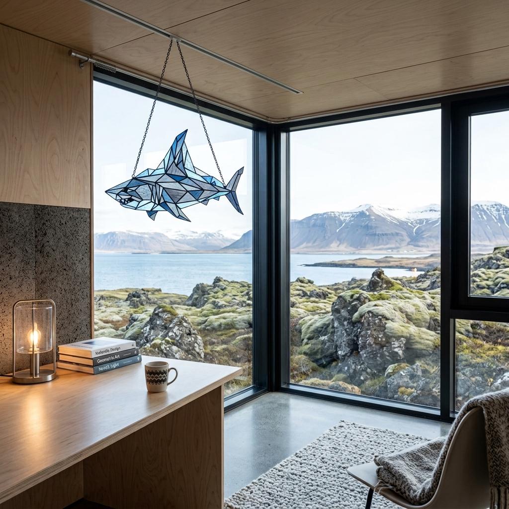 Geometric Shark Glass Suncatcher