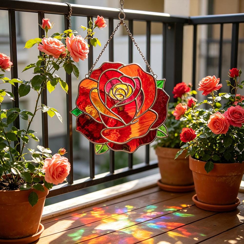 Colorful Rose Glass Art