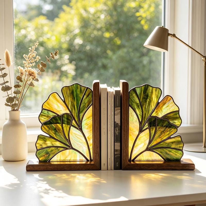 Ginkgo Leaf Glass Bookends