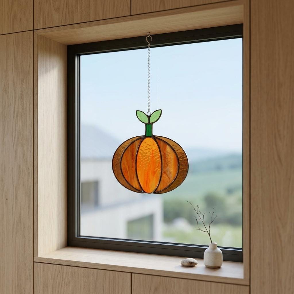 Orange Harvest Pumpkin Glass Suncatcher
