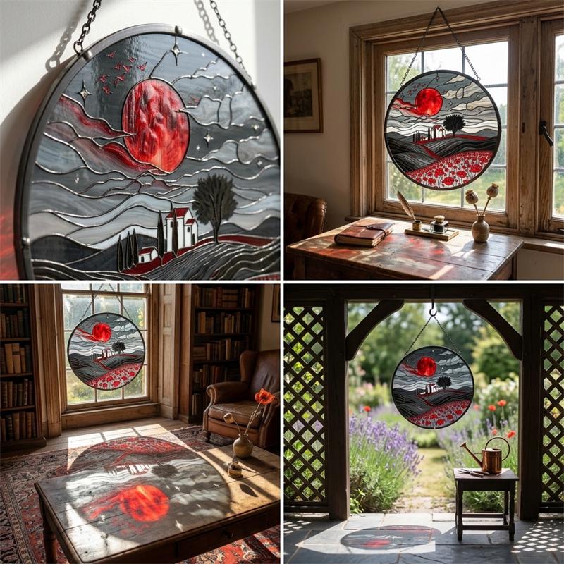 Blood Moon Castle Glass Suncatcher