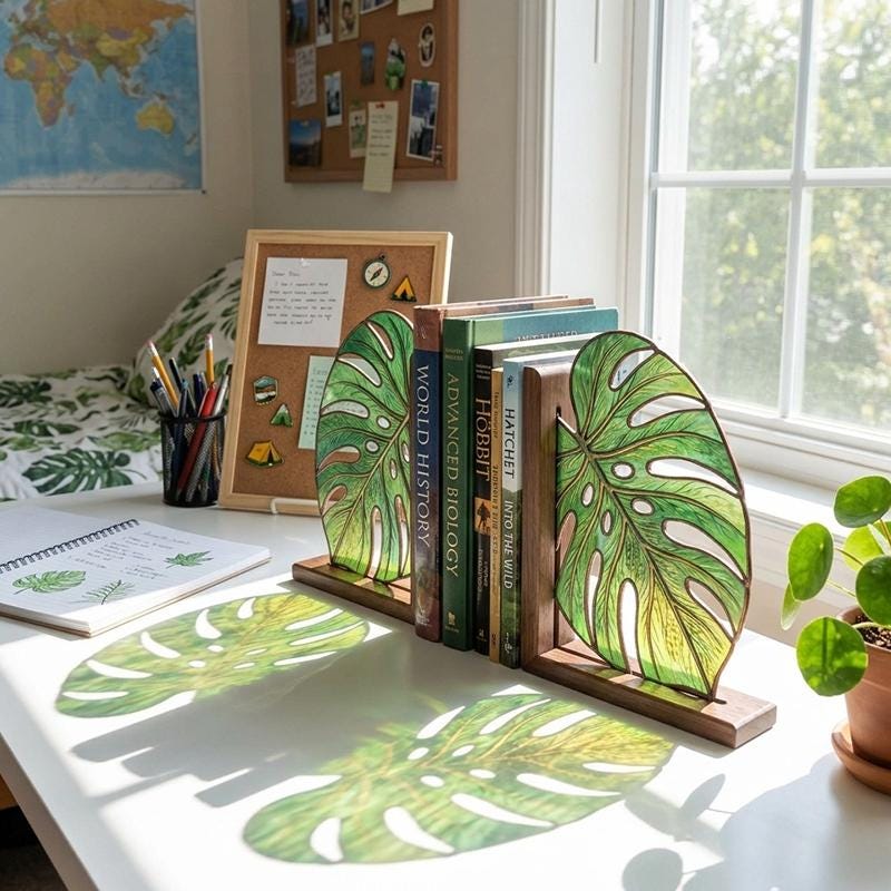 Monstera Glass Bookends