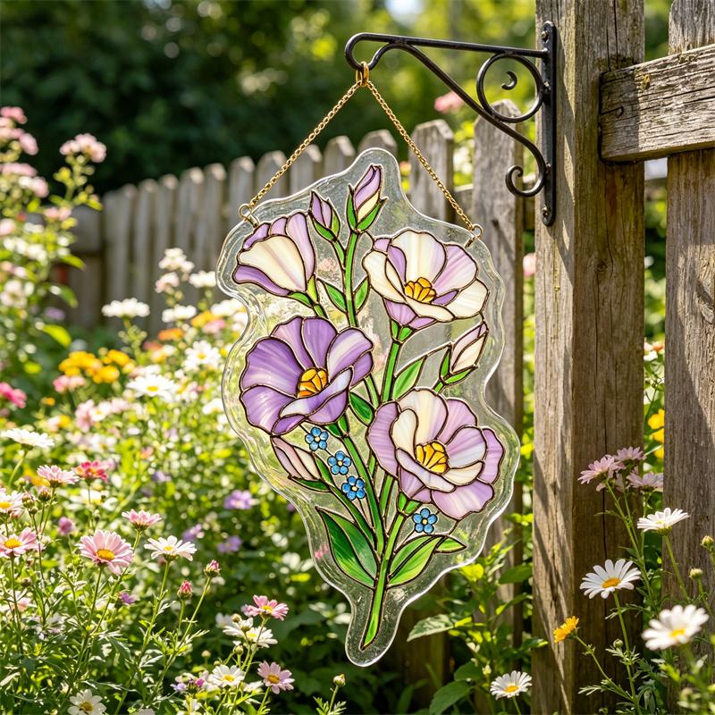 Purple Lisianthus Glass Suncatcher