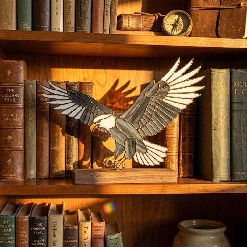 Bald Eagle Glass Decor with Walnut Base