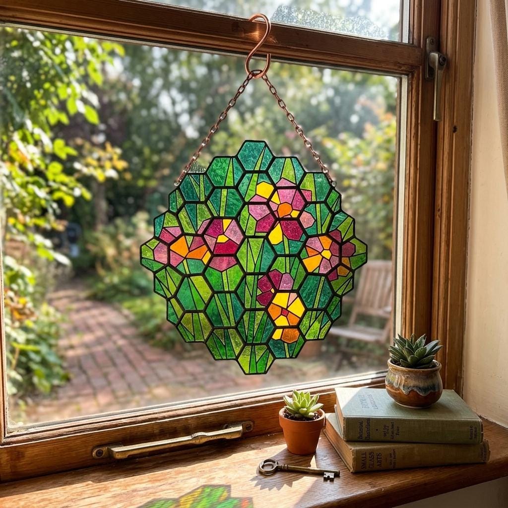 Honeycomb Wildflower Glass Suncatcher