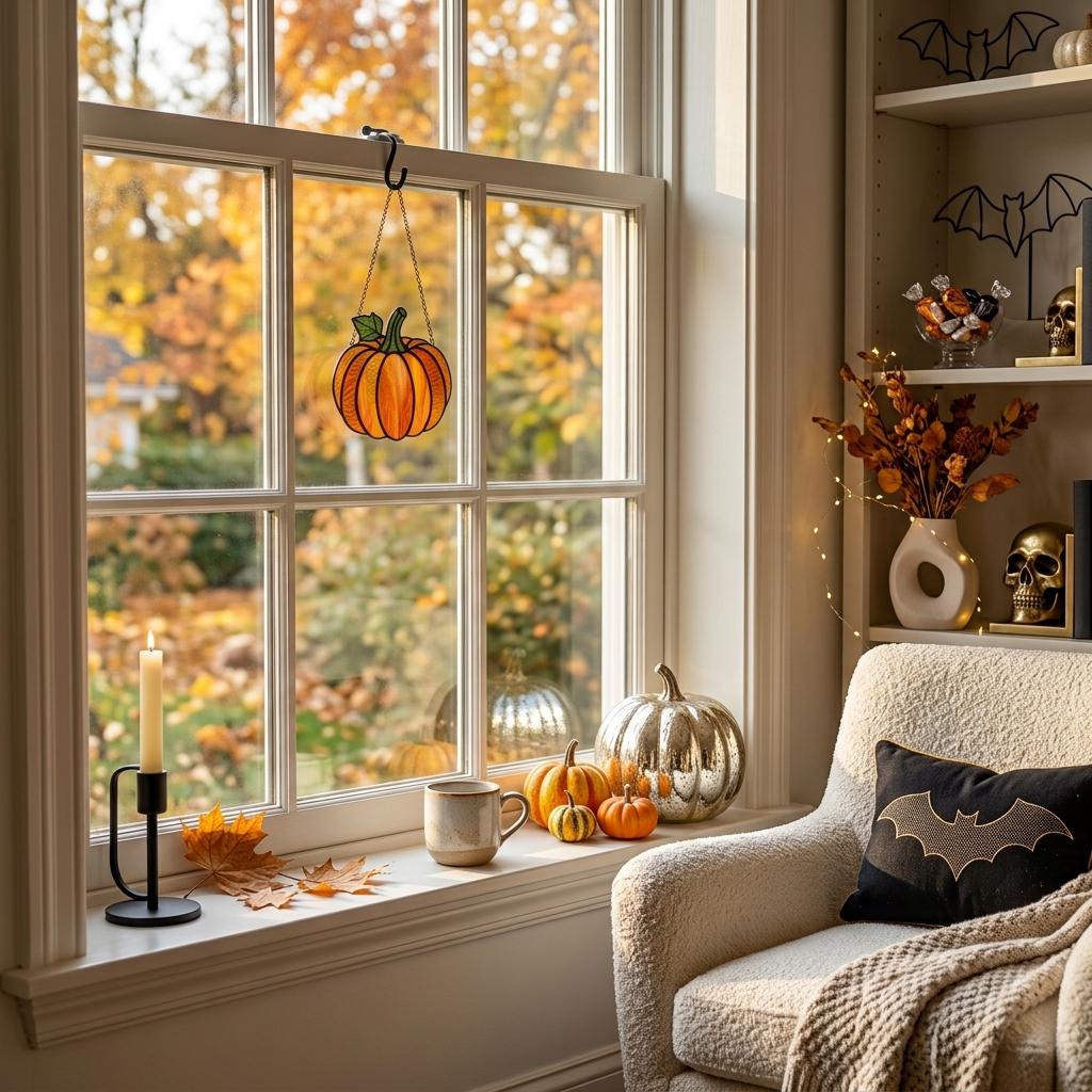 Autumn Harvest Pumpkin Glass Suncatcher