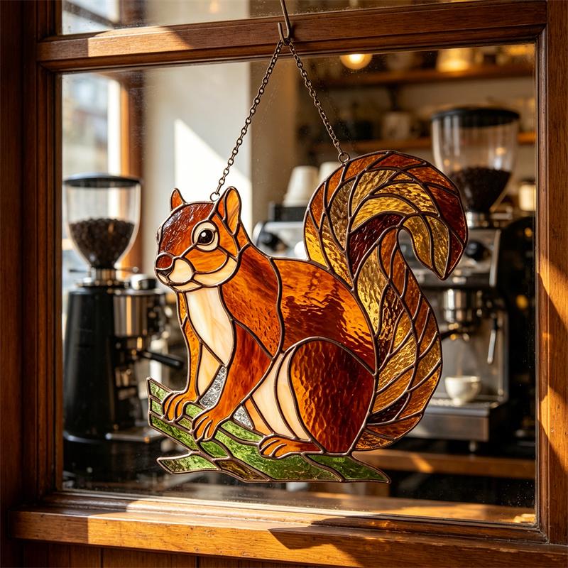 Squirrel Glass Wall Hanging