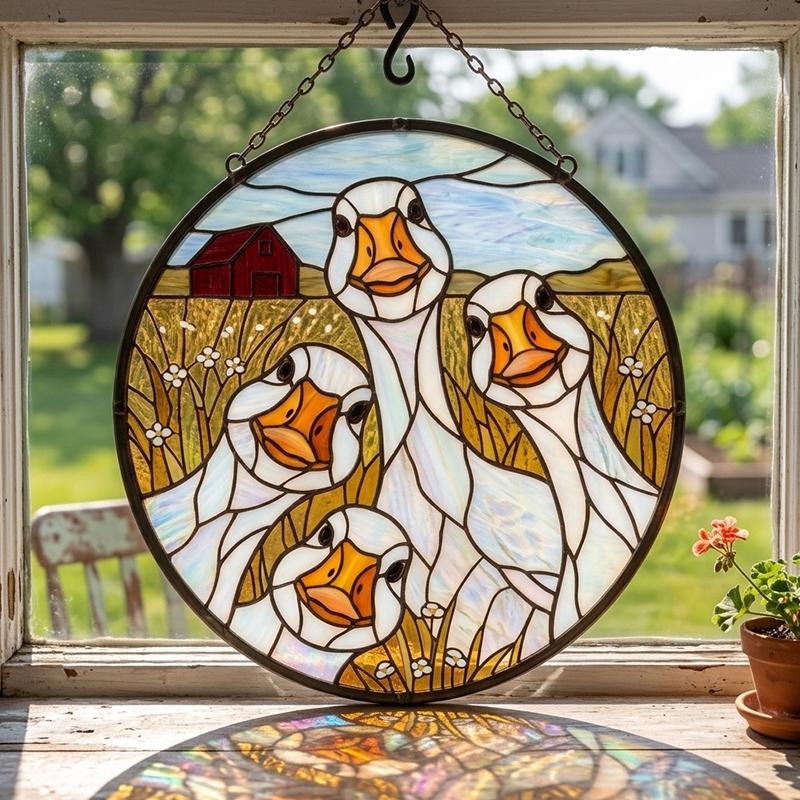 Goose Family Glass Suncatcher