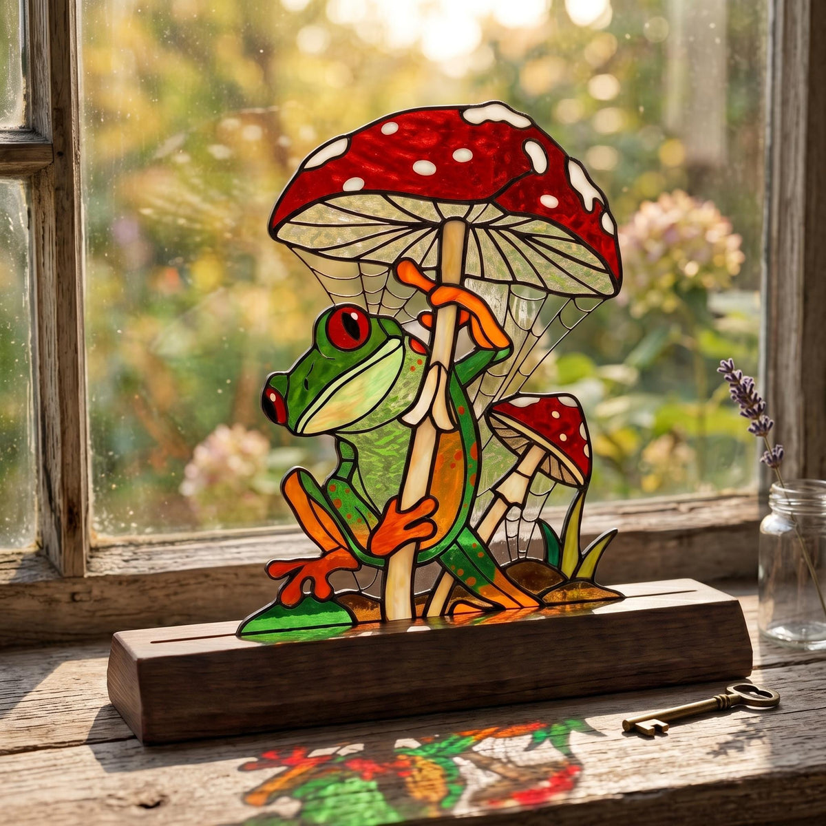 Frog and Mushroom Glass Decor
