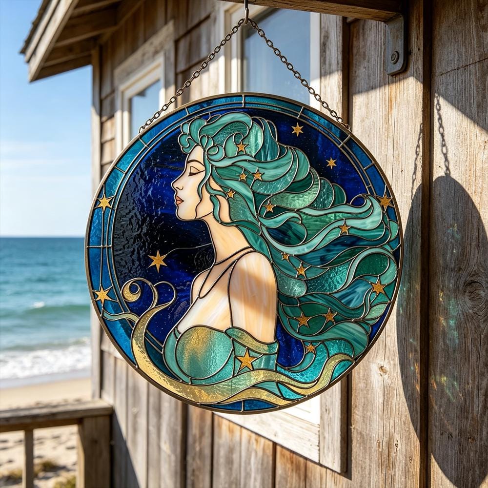 Starry-Haired Woman Glass Art