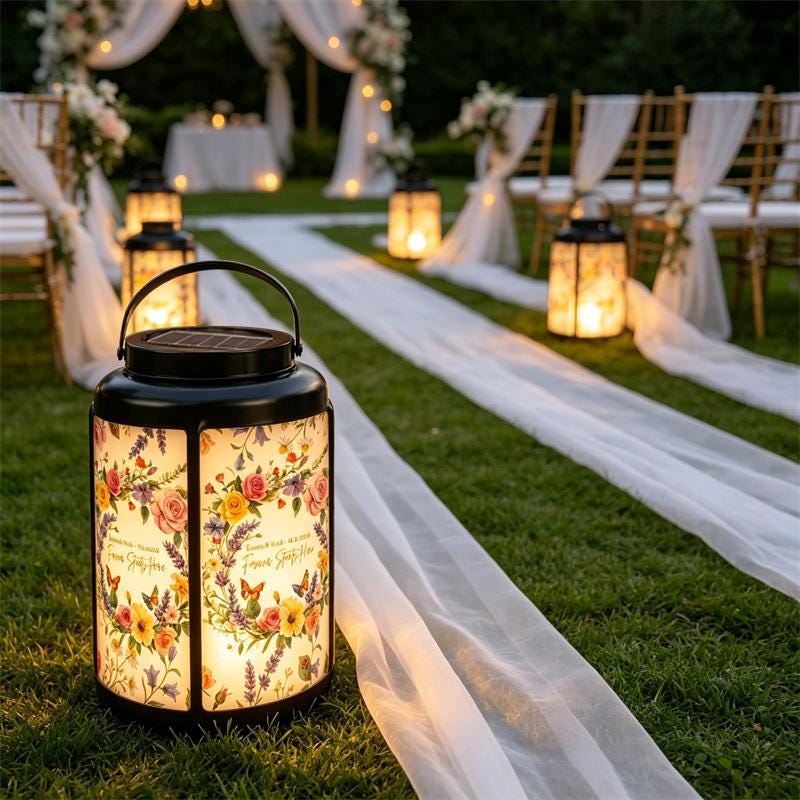 Custom Floral Wedding Solar Lantern