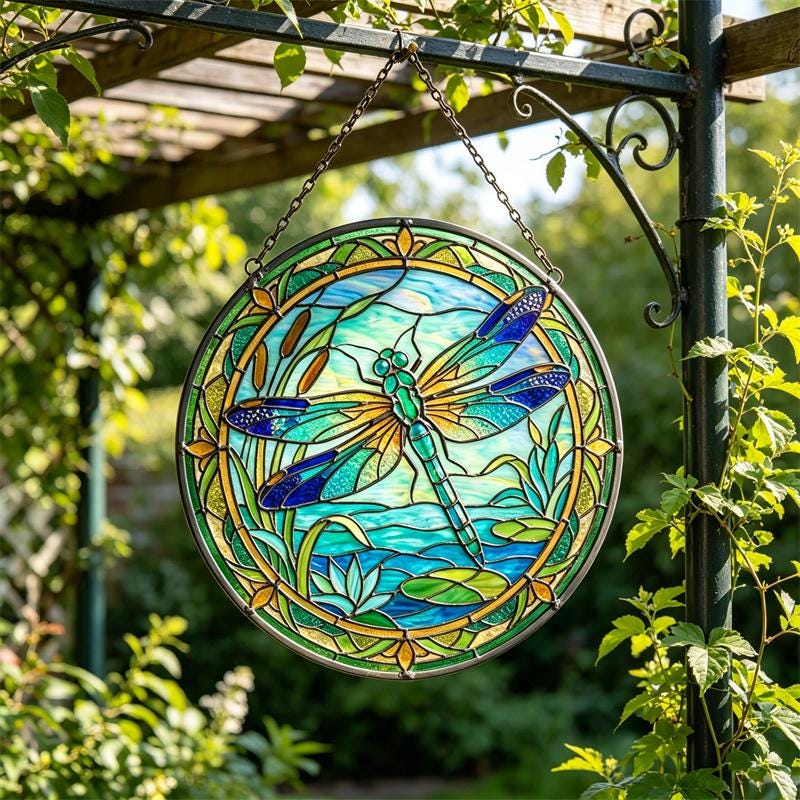 Dragonfly Pond Glass Suncatcher