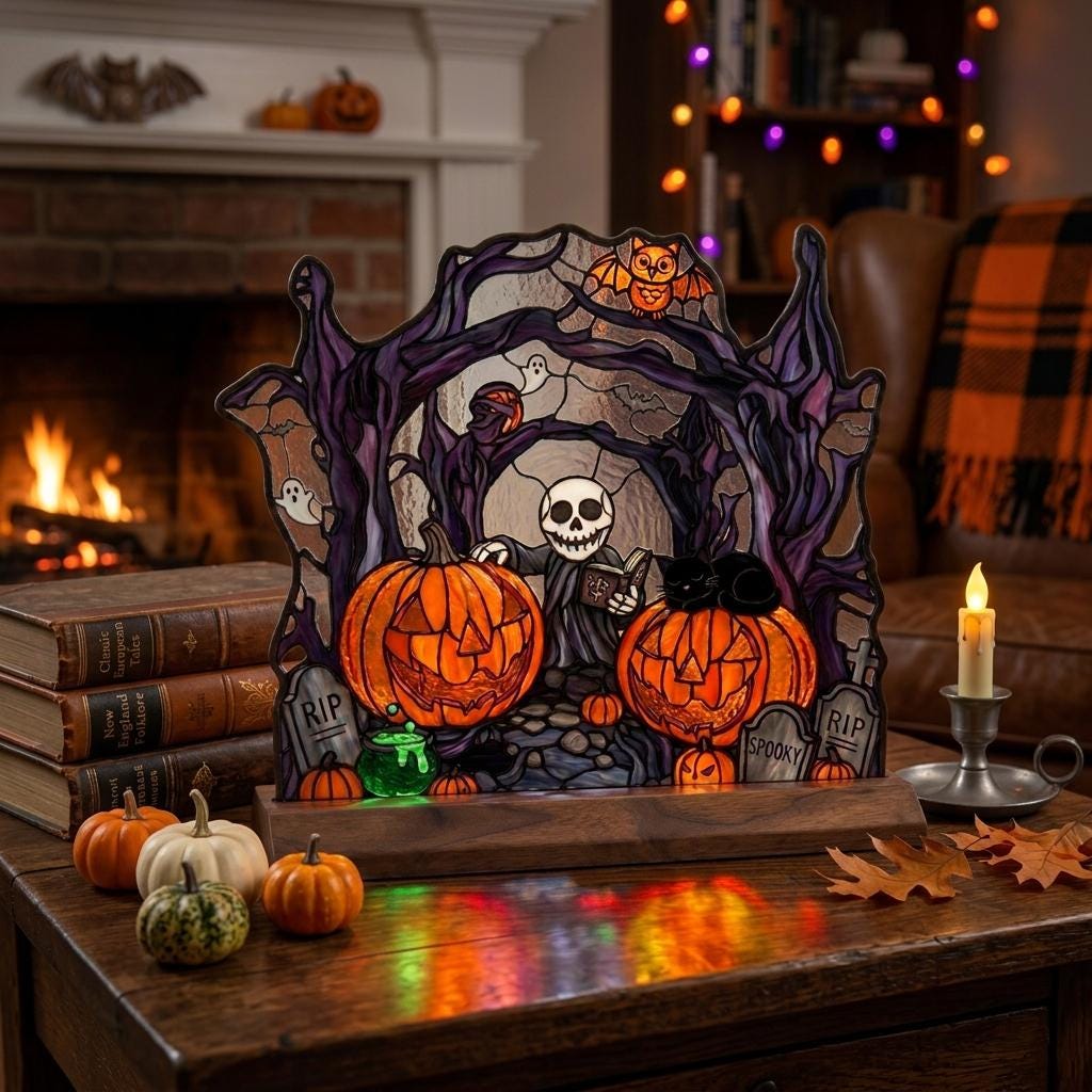 Spellbook Skeleton Glass Decor