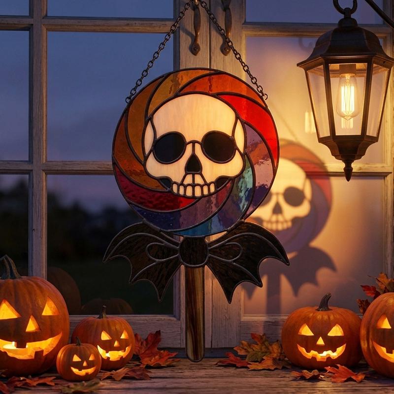 Skull Lollipop Glass Suncatcher